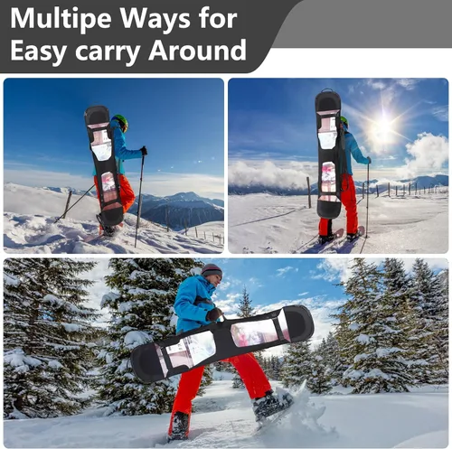 Vista 6 de YR Funda ajustable para snowboard con correas para el hombro, funda de protección de snowboard suave con encuadernación abierta, bolsa de snowboard