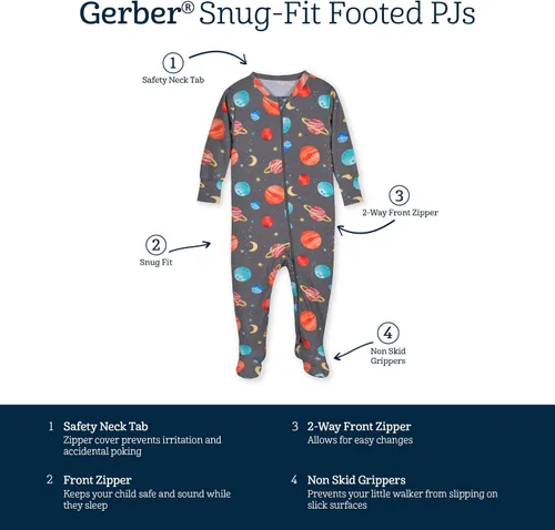 Vista 5 de Gerber Unisex Baby Toddler Buttery-Soft Snug Fit Footed Pajamas with Viscose Made with Eucalyptus