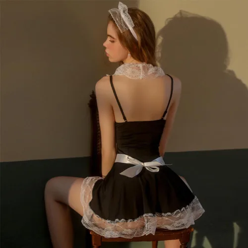 Vista 4 de JasmyGirls Lencería sexy de sirvienta para mujer, traje de sirvienta francesa, disfraz de anime, juego de rol, delantal travieso