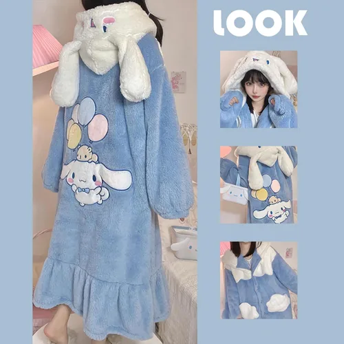Vista 7 de aakg Bonita bata de forro polar con capucha para mujeres y niñas, diseño de dibujos animados kawaii, suave felpa cálida, talla única
