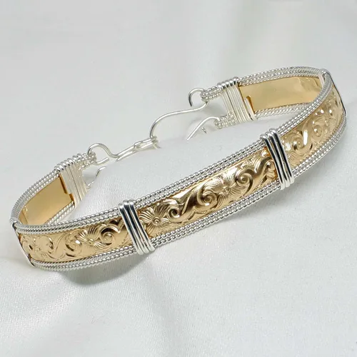 Vista 2 de Pulsera hecha a mano con relleno de oro de 14 quilates y plata esterlina, pulsera de oro para mujer