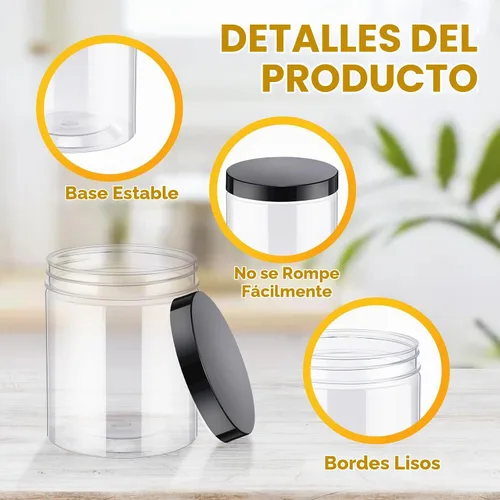 Vista 3 de Irenare 24 frascos de plástico de 16 oz con tapas, recipientes de plástico transparente de boca ancha, frascos tipo Mason para alimentos