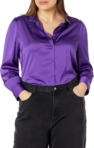 Vista 4 de The Drop Women's Standard Lucyswhims Long-Sleeve Button Down Stretch Satin Shirt
