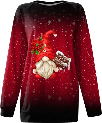 Vista 3 de EOPUING Sudaderas de Navidad para mujer, divertidos gnomos gráficos, talla grande, ajuste holgado, ropa de otoño e invierno 2023