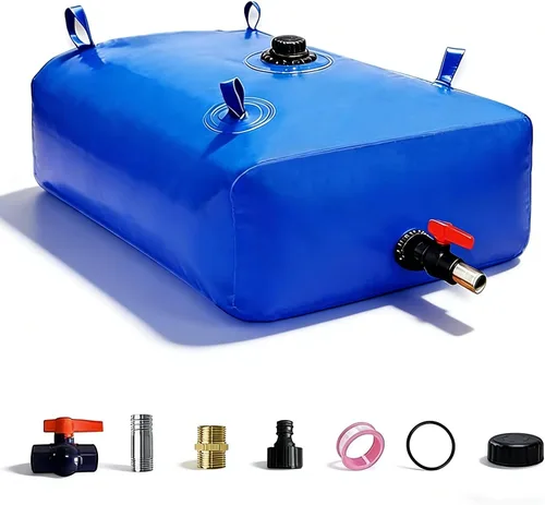 Vista 7 de GHOSOONE Tanque de vejiga de agua de 113 L/30 galones, contenedor de almacenamiento de agua portátil plegable, bolsa de agua de emergencia para RV