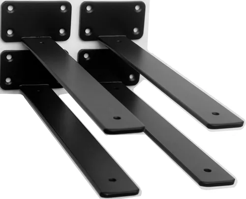 Vista 58 de Paquete de 2 - Soportes de estante en L ocultos negros de 4 pulgadas (1/5 pulgada de grosor) Soportes de estante flotante de hierro Soportes
