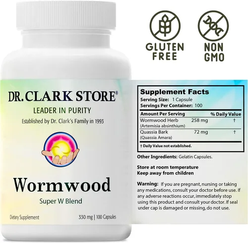Vista 7 de Dr Clark Wormwood Super W Blend 330 mg, 100 cápsulas de gelatina