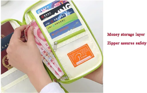 Vista 4 de P.travel Cartera impermeable para pasaporte de viaje y tarjetero de crédito, bolsa para documentos, bolsa pequeña con bolsillos con cremallera