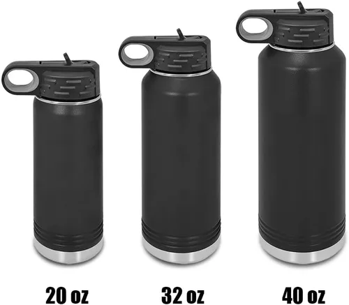 Vista 3 de Flowers Paddleboard Laser Engraved Water Bottle Customizable Polar Camel Stainless Steel with Straw - paddleboarding paddle boarding Black 32 oz