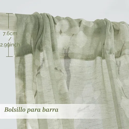 Vista 5 de FMFUNCTEX Cortinas de lino transparentes para dormitorio, cortinas con estampado de flores verde salvia de 84 pulgadas de largo para sala de estar