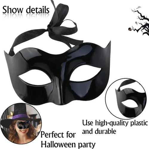 Vista 3 de Kaliosy Paquete de 5 máscaras negras de Halloween para parejas, máscara de carnaval veneciano para mujeres y hombres, decoración de fiesta