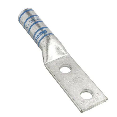 Vista 5 de Panduit LCC2-38D-Q Tapón de compresión de cobre de dos agujeros, barril largo, #2 AWG, orificio para perno de 3/8 pulgadas, espaciado entre