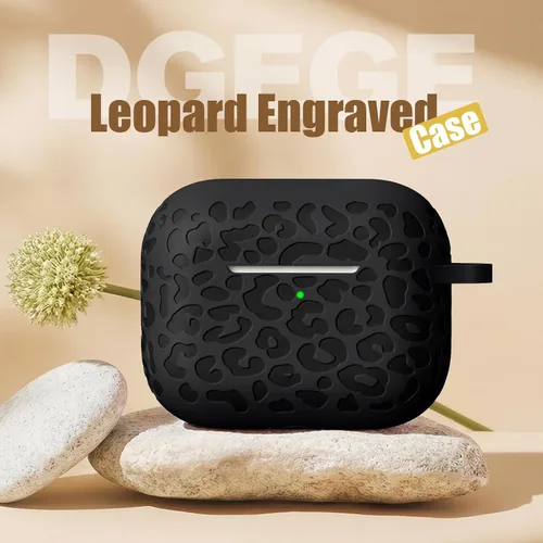 Vista 4 de Funda compatible con AirPods Pro 2 con grabado de leopardo APPro2-Negro