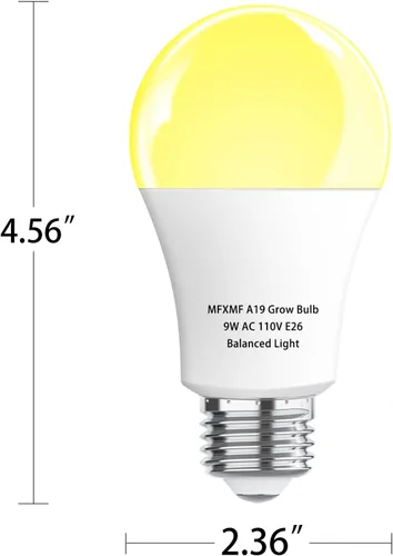 Vista 7 de Paquete de 2 bombillas LED de cultivo A19, bombilla de espectro completo para plantas, bombilla de cultivo E26 de 9 W que reemplaza hasta 80 W, luz