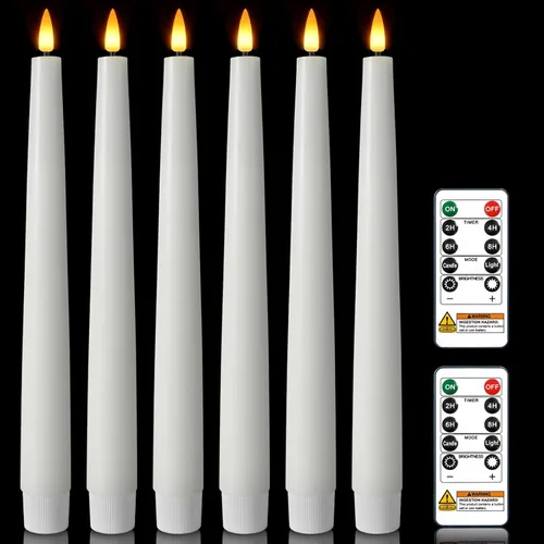 Vista 8 de Homemory Velas cónicas sin llama con cera y temporizador remoto con atenuador, candelabros LED parpadeantes, velas de ventana operadas con batería
