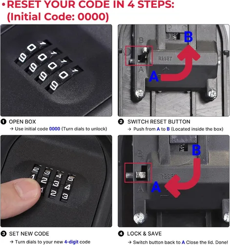 Vista 6 de Caja magnética para llaves para debajo del coche, esconde una llave en el exterior con caja de cerradura de combinación, caja fuerte de seguridad