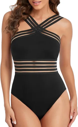 Vista 3 de Hilor - Traje de baño de una pieza para mujer, diseño con parte delantera cruzada y recortes