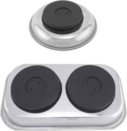 Vista 2 de Edward Tools Bandeja magnética rectangular de 9.5 pulgadas y bandeja magnética redonda de 6 pulgadas, para tornillos, tuercas, pernos, herramientas
