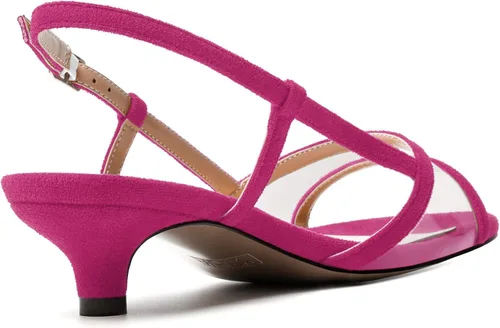 Vista 5 de MODENCOCO Vestido de citas de gamuza para mujer, con hebilla transparente, puntera abierta, cómodas, tacón bajo, sandalias de tacón bajo de 1.5