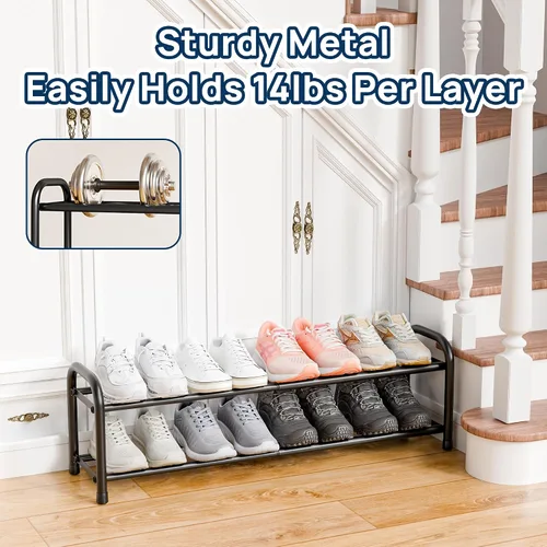 Vista 5 de ENJOYBASICS Zapatero ampliable, estante de zapatos ajustable de 2 niveles para clóset, zapatero de metal negro independiente para guardar zapatos