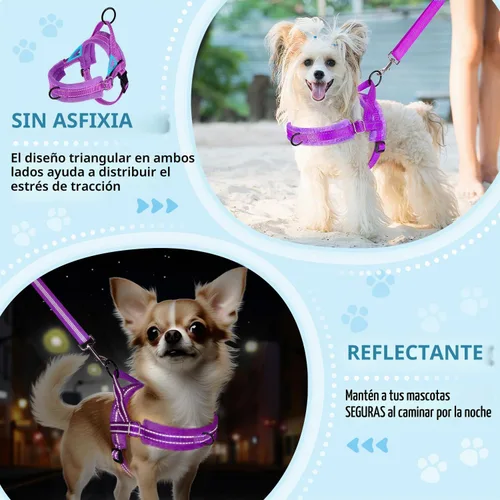 Vista 6 de Lukovee Juego de arnés y correa para perro sin tirones, arnés acolchado suave para perro pequeño, chaleco reflectante ajustable para cuello y pecho