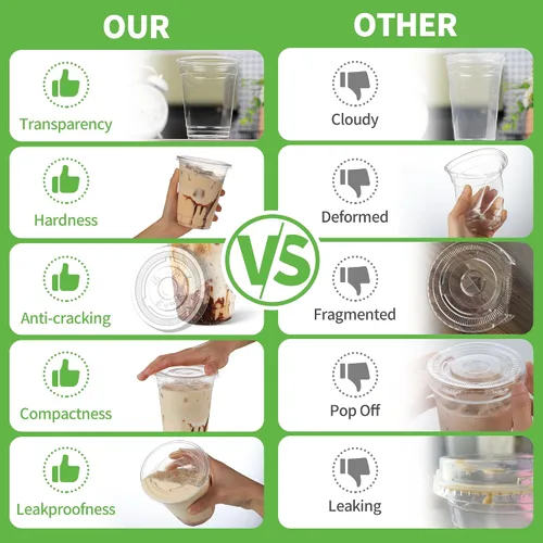 Vista 5 de Tazas de café helado desechables de plástico transparente compostable de 12 onzas con tapas planas, tazas biodegradables para beber frío para llevar