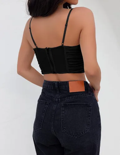 Vista 5 de ZESICA Corsé sexy para mujer, con tirantes delgados, espalda descubierta, Y2K, club, fiesta, corsé