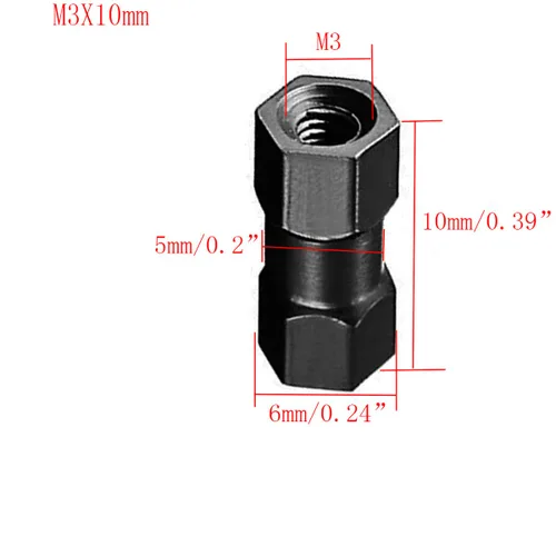Vista 2 de Columna espaciadora hexagonal de aluminio M3 x 0.394 in, columna de conexión hexagonal, para dron, cuadricóptero, aviones RC, modelos de bricolaje