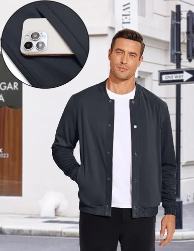 Vista 4 de COOFANDY Men's Casual Lightweight Jacket Baseball Letterman Snap Button Jacket