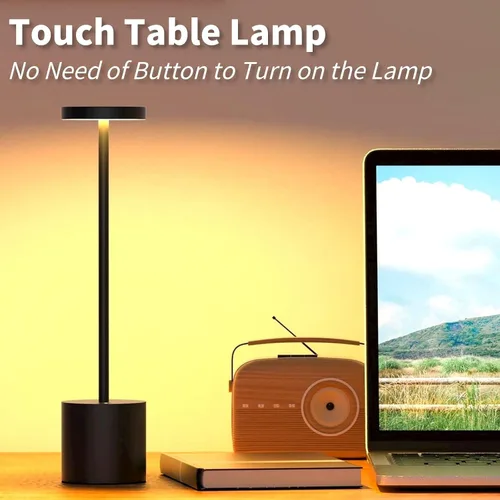 Vista 3 de Paquete de 2 lámparas a pilas, lámpara táctil de mesita de noche, lámpara de escritorio LED portátil con 3 brillos, lámpara de mesita de noche Negro