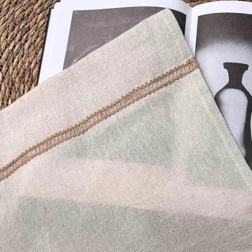 Vista 5 de Cenefa de lino de algodón para ventanas con ribete de encaje de arpillera rústica de 12 pulgadas, cenefa de cocina con bolsillo para barra, cortina