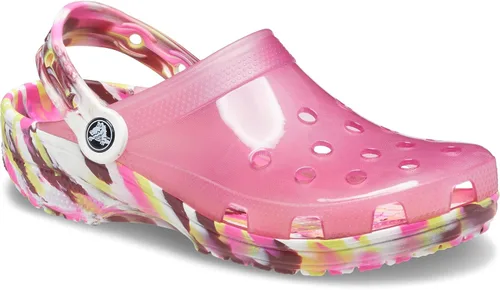 Vista 2 de Crocs Zuecos clásicos translúcidos Fuchsia Fun/Multi Marbled 13, Mujer 15 M