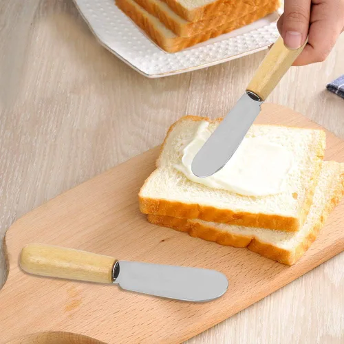 Vista 9 de DaKuan Esparcidor de mantequilla con mango de madera, 4 pulgadas, cuchillos para condimentos de queso crema, juego de 6