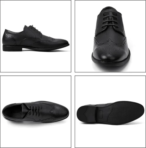Vista 5 de EliteLand Zapatos de vestir para hombre, zapatos Oxford para hombre, zapatos de cuero elegantes con cordones, zapatos Derby formales casuales
