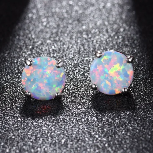 Vista 4 de CERSLIMO - Aretes de ópalo multicolor para mujer, 8mm
