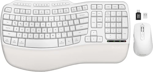Vista 11 de Combo de teclado y mouse inalámbricos ergonómicos, 2.4G de tamaño completo con teclado de onda y reposa muñeca acolchado, escritura natural, mouse