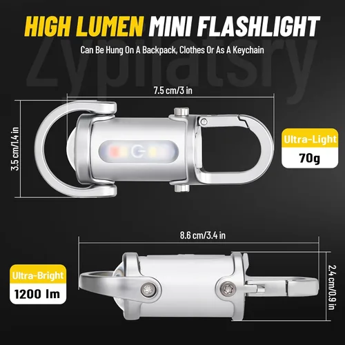 Vista 5 de 1200LM Super brillante mini LED linternas USB recargable pequeño impermeable llavero de rescate de la linterna, Camping-Plata