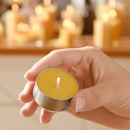 Vista 5 de Paquete de 9 velas de cera de abeja pura en vasos de aluminio, 4-5 horas de tiempo de combustión, mecha de algodón sin plomo, velas naturales sin