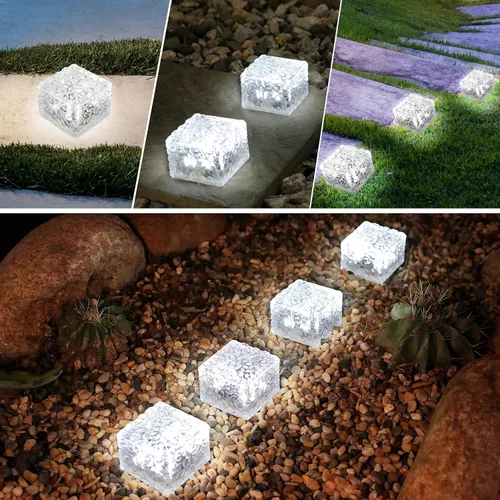 Vista 4 de HOFLYW Paquete de 6 Luces Solares de Ladrillo para Paisajismo, Luz de Sendero, Decoración de Jardín, Iluminación de Pavimento para Patio