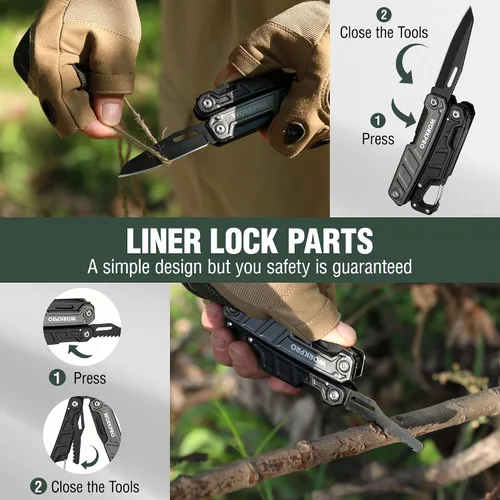 Vista 5 de WORKPRO Multiherramienta de 11 en 1 con alicates, clip de bolsillo y funda - Cuchillo multiuso EDC con cierre de seguridad - Cuchillo de bolsillo