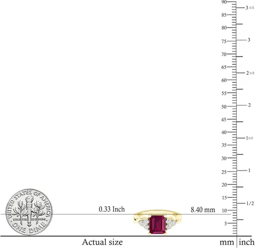 Vista 5 de Dazzlingrock Collection 8x6mm Emerald Shape Center Lab Created Ruby & 2.2mm Round White Sapphire on Side Crisscross Shank Engagement Ring for Her in