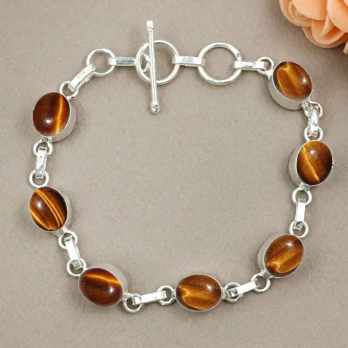 Vista 3 de Oval Shape Natural Gemstones Statement Bracelet for Women - 925 Silver Plated Handmade Birthstone Bohemian Vintage Style Women's Jewelry Gifts for