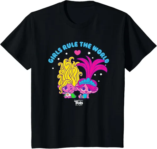 Vista 40 de DreamWorks Trolls Band Together - Camiseta para niñas con leyenda "Rule", diseño Negro