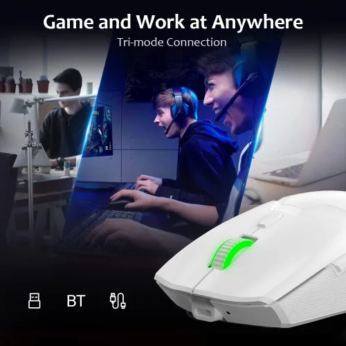 Vista 6 de DeLUX M800PRO - Mouse inalámbrico para juegos con sensor PAW 3370, conexión multidispositivo, rueda codificadora TTC, 19000 DPI, 70 G ligero