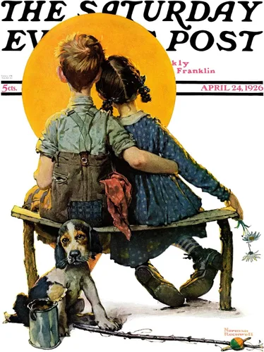 Vista 8 de ART.COM Norman Rockwell - Cubierta para poste de pared con estampado giclée Little Spooners or Sunset Saturday Evening Post, 24 de abril de 1926