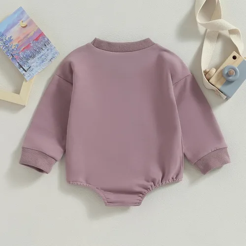 Vista 6 de Mameluco de manga larga con bloques de color para bebé, niño, niña, con bolsillo, cuello redondo, sudadera básica para otoño e invierno