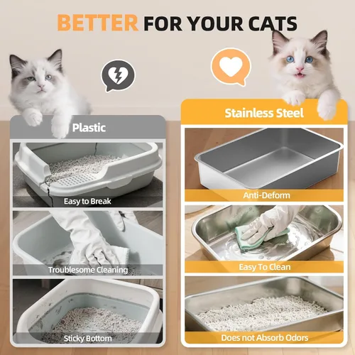 Vista 4 de WoofiGo Caja de arena cerrada de acero inoxidable para gatos con tapa, caja de arena extra grande XL para gatos grandes, bandeja de arena de metal