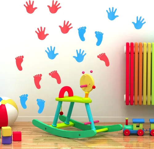 Vista 6 de Garneck Calcomanías adhesivas de huellas de mano, 23.62 x 14.37 pulgadas, calcomanías de suelo y pared para guardería, habitación de niños Como se