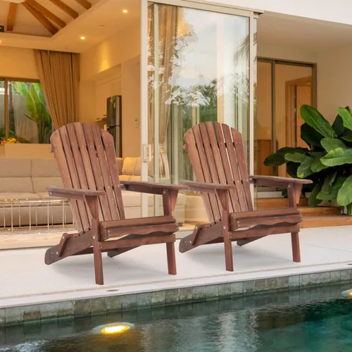 Vista 2 de Juego de 2 sillas Adirondack plegables de madera para jardín y exteriores, construcción de madera de cedro maciza, cómodos reposabrazos y respaldo