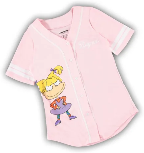 Vista 6 de Nickelodeon Camiseta de moda para mujer de los 90 Rugrats, Angelica y Chuckie Mesh Baseball Jersey